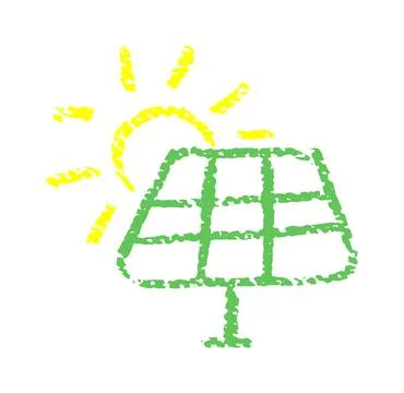 Hand-Drawn Solar Panel and Sun Icon for Renewable Energy, Eco-Friendly Projects Stock Illustration