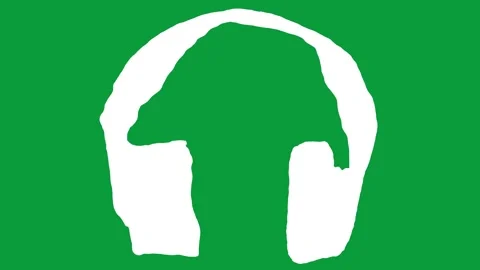 Hand Drawn Solid White Headphones Silhouette 2D Animation Green Screen Stock Footage 341798420