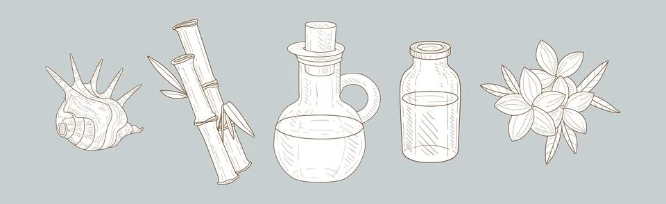 Hand Drawn Spa Attribute and Sketch Element Vector Set Stock Illustration