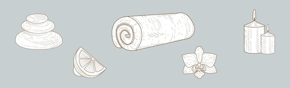 Hand Drawn Spa Attribute and Sketch Element Vector Set Stock Illustration