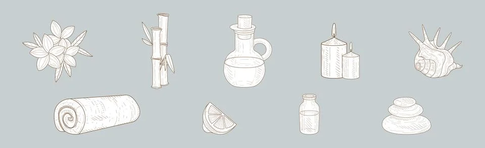 Hand Drawn Spa Attribute and Sketch Element Vector Set Stock Illustration