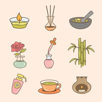 Hand drawn spa elements 스톡 일러스트