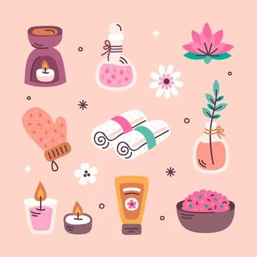 Hand drawn spa elements 스톡 일러스트