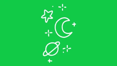 Hand Drawn Space Crescent Moon and Planets Animation on Green Screen Overlay Vídeos de archivo 336579024
