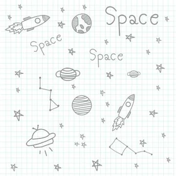 Hand drawn space doodle Stock Illustration