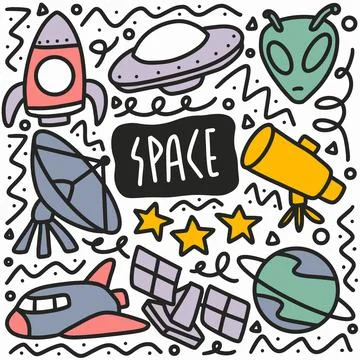 Hand drawn space doodle set Stock Illustration