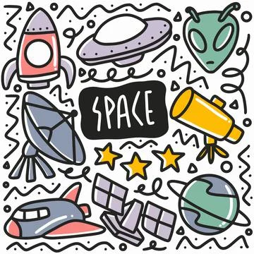 Hand drawn space doodle set Illustrazione stock