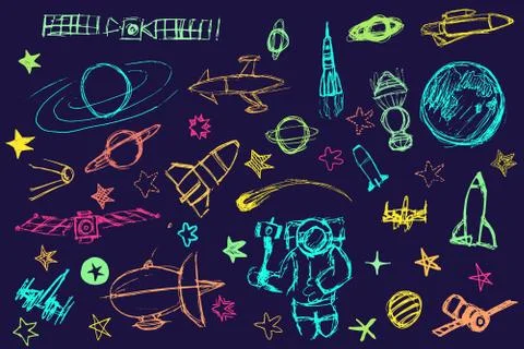 Hand drawn space elements. Stock Illustration