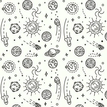 Hand drawn space elements seamless pattern. Stock Illustration