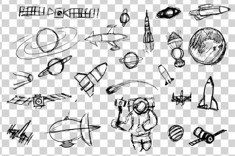 Hand drawn space elements. Space doodle illustration. Stock Illustration