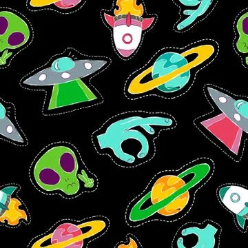 Hand drawn space patch icons seamless pattern イラスト素材