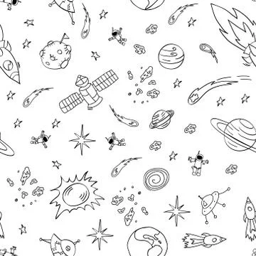 Hand drawn space seamless pattern Stock Illustration