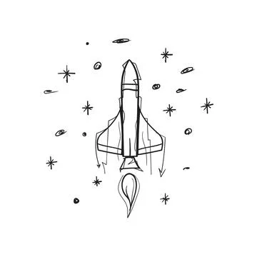 Hand Drawn Space Shuttle Launch Doodle Illustration Stock Illustration