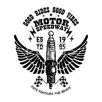 Hand drawn spark plug with wings. Emblem template. Design element for logo, l Stock Illustration