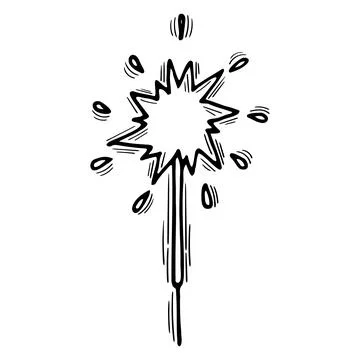 Hand drawn sparkler. Doodle firework, firecracker, petard. Celebration concep Stock Illustration