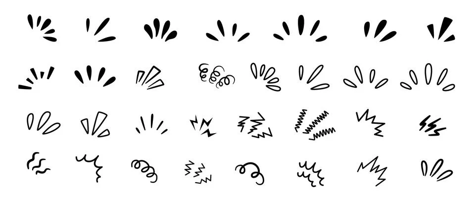 Hand drawn sparkling doodle, , explosion, shining stars, comic burst elements Illustrazione stock