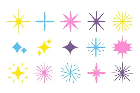 Hand Drawn Sparkling Star Collection with Doodle Twinkle Elements Stock Illustration