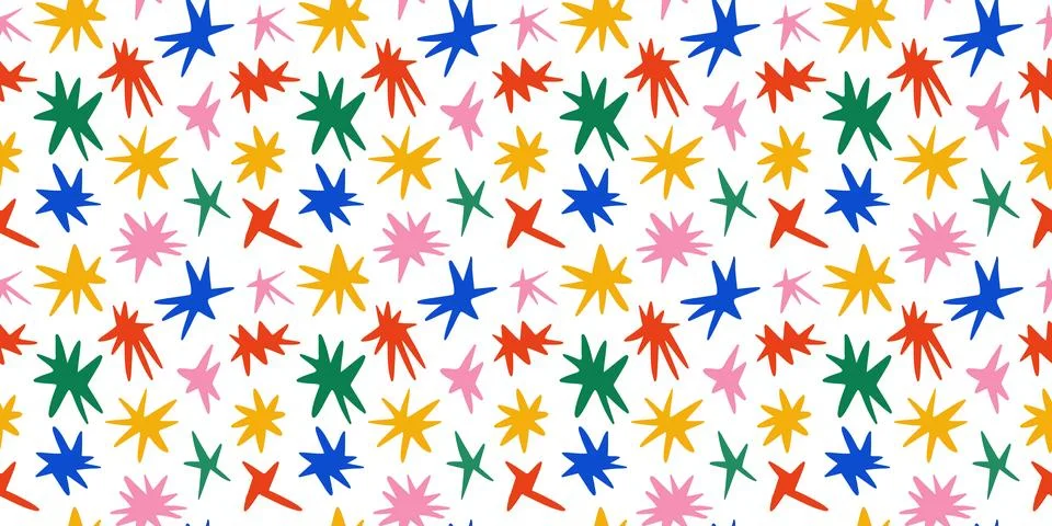 Hand drawn sparks seamless pattern. Colorful twinkles repeating background イラスト素材