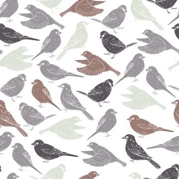 Hand drawn sparrows. Vector  seamless pattern Ilustración de archivo