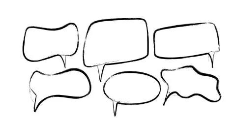 Hand-drawn speaking bubble set rough brush stroke Stock Illustration