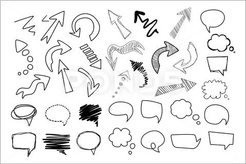 Hand drawn speech and thought bubbles big set, design elements collection vector Stock Illustration