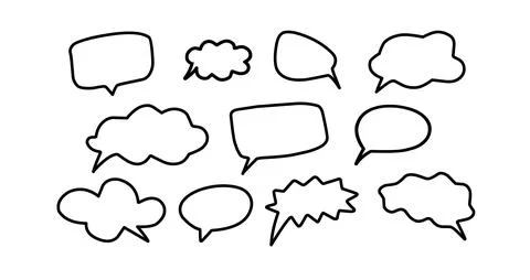 Hand drawn speech bubble collection, chat balloon outline Stock Illustration