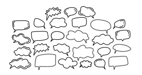 Hand drawn speech bubble collection, chat balloon outline Stock Illustration