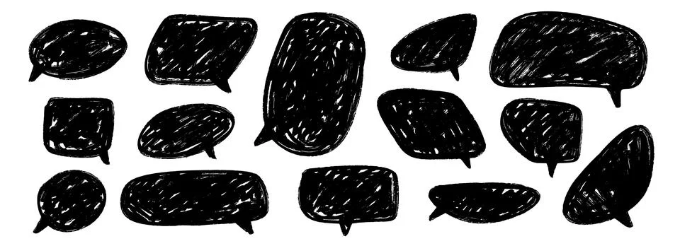 Hand drawn speech bubble collection. Doodled marker dialog box set. Sketched Illustrazione stock