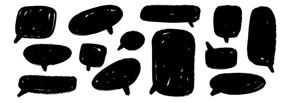 Hand drawn speech bubble collection. Doodled marker dialog box set. Scribbled Illustrazione stock