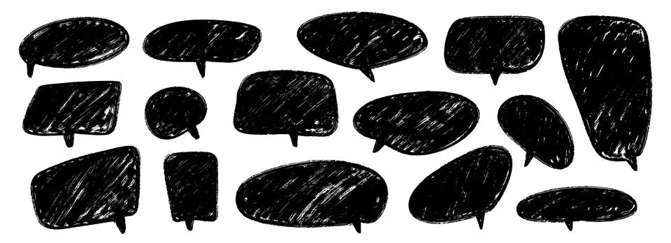 Hand drawn speech bubble collection. Doodled marker dialog box set. Scribbled Illustrazione stock