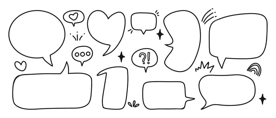 Hand Drawn Speech Bubble Doodle Set. Comic Chat Balloons, Message Boxes, Sk.. イラスト素材