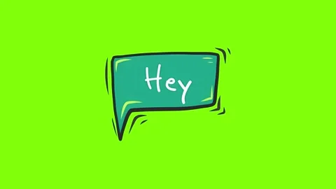 Hand-drawn speech bubble with 'Hey' text appearing. Stock Footage 340167038