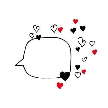 Hand-drawn speech bubble illustration with the hearts. Stock Illustration