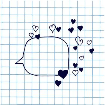Hand-drawn speech bubble illustration with the hearts. Stock Illustration