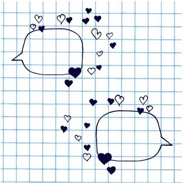 Hand-drawn speech bubble illustration with the hearts. Stock Illustration