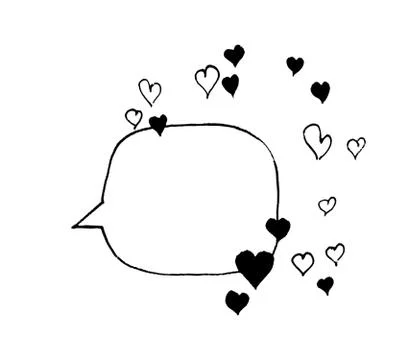 Hand-drawn speech bubble illustration with the hearts. Stock Illustration