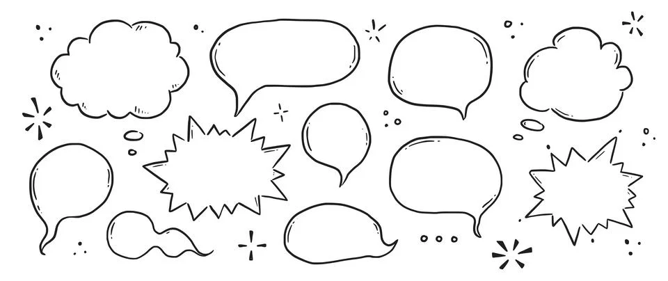 Hand drawn speech bubble set. Sketch comic doodle style speech bubble for text Stock Illustration