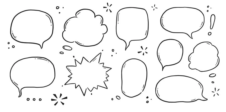 Hand drawn speech bubble set. Sketch comic doodle style speech bubble for text Illustrazione stock