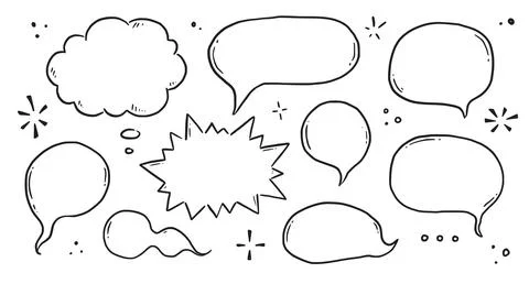 Hand drawn speech bubble set. Sketch comic doodle style speech bubble for text Stock Illustration