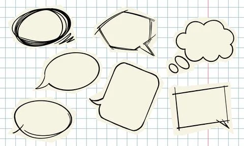 Hand Drawn Speech Bubble Set on Grid Notebook Background Stock Illustration