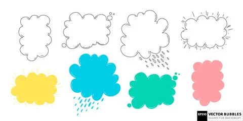 Hand drawn speech bubble shape set. Linear and filled shapes for quotes, st.. Stock Illustration