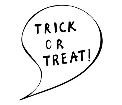 Hand Drawn Speech Bubble with Trick or Treat Lettering Halloween Quote Line.. Stock Illustration