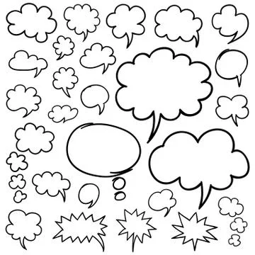 Hand Drawn Speech Bubbles and Thought Clouds Design Elements イラスト素材