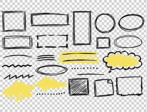 Hand Drawn Speech Bubbles and Stickers Set with Doodle Elements Illustrazione stock