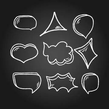 Hand drawn speech bubbles on black chalk board. Doodle style vector illustrat Illustrazione stock