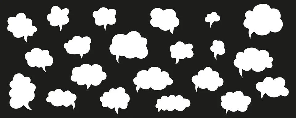 Hand drawn speech bubbles chat set. Vector stock illustration isolated on black イラスト素材