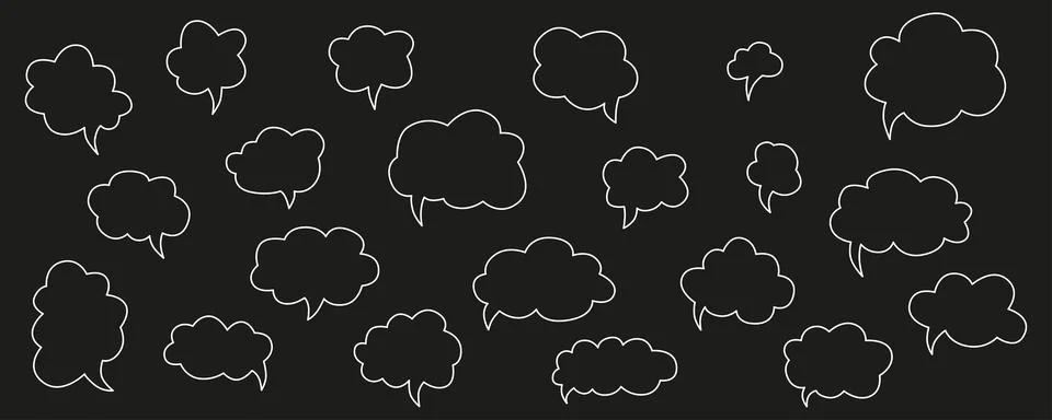 Hand drawn speech bubbles chat set. Vector stock illustration isolated on black 库存插图