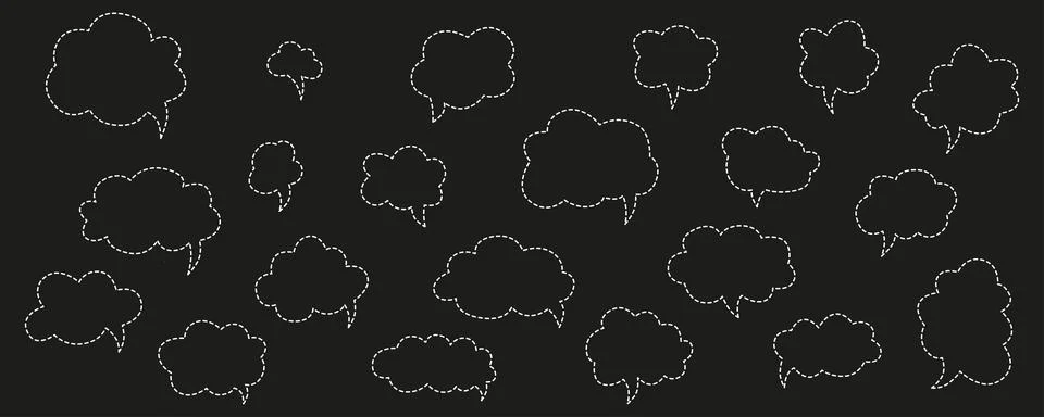 Hand drawn speech bubbles chat set. Vector stock illustration isolated on black Stock Illustration