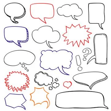 Hand drawn speech bubbles cloud doodle vector set 스톡 일러스트