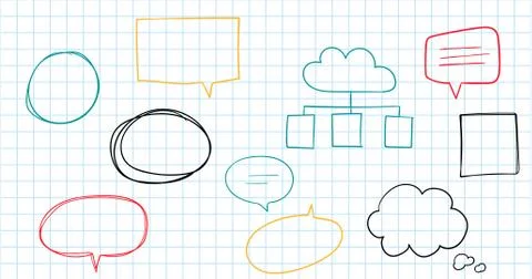 Hand drawn speech bubbles collection isolated on white. Stock Illustration